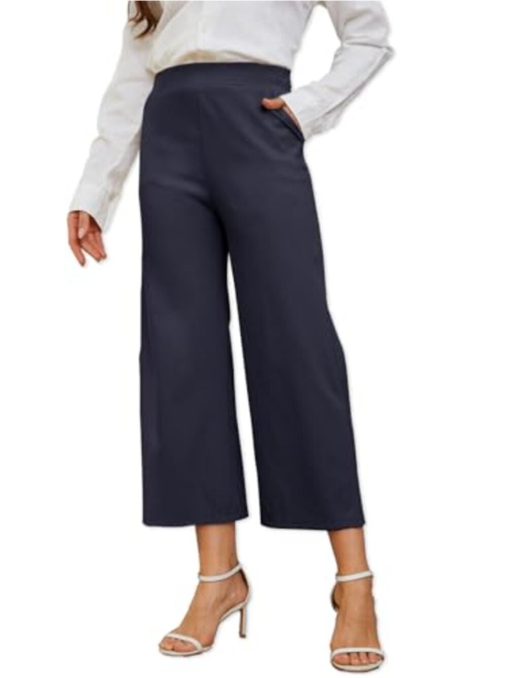 Women's Wide Leg Capri Pants High Waisted Crop Work Palazzo